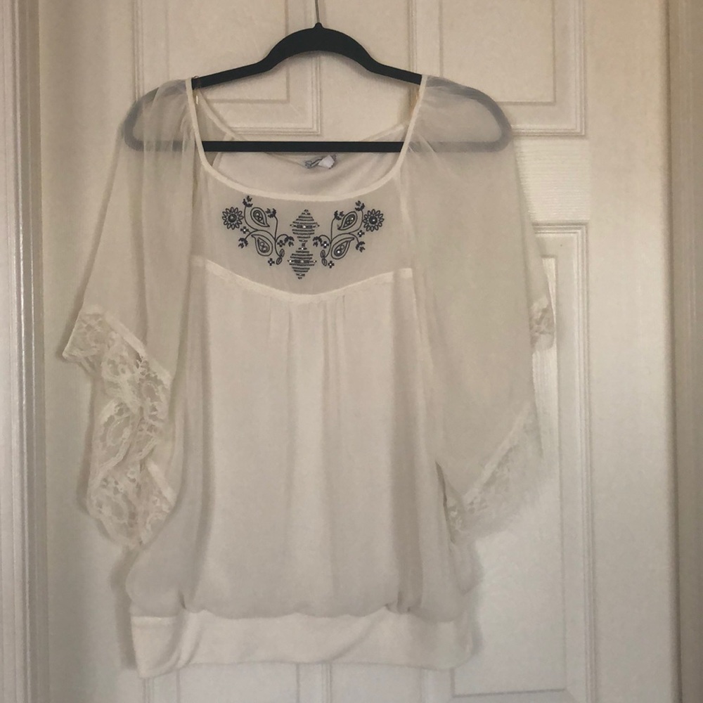 Sheer shirt with lace detail